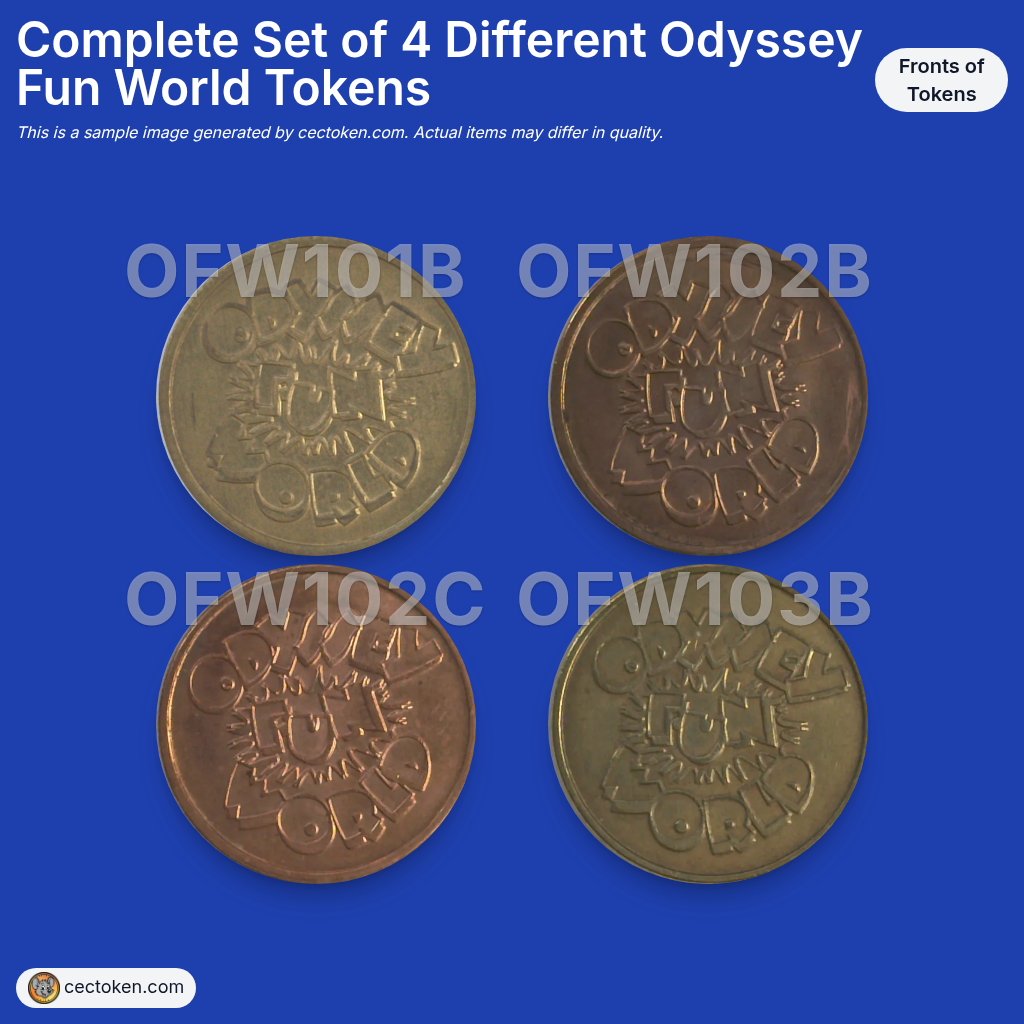 Complete Set of 4 Different Odyssey Fun World Tokens