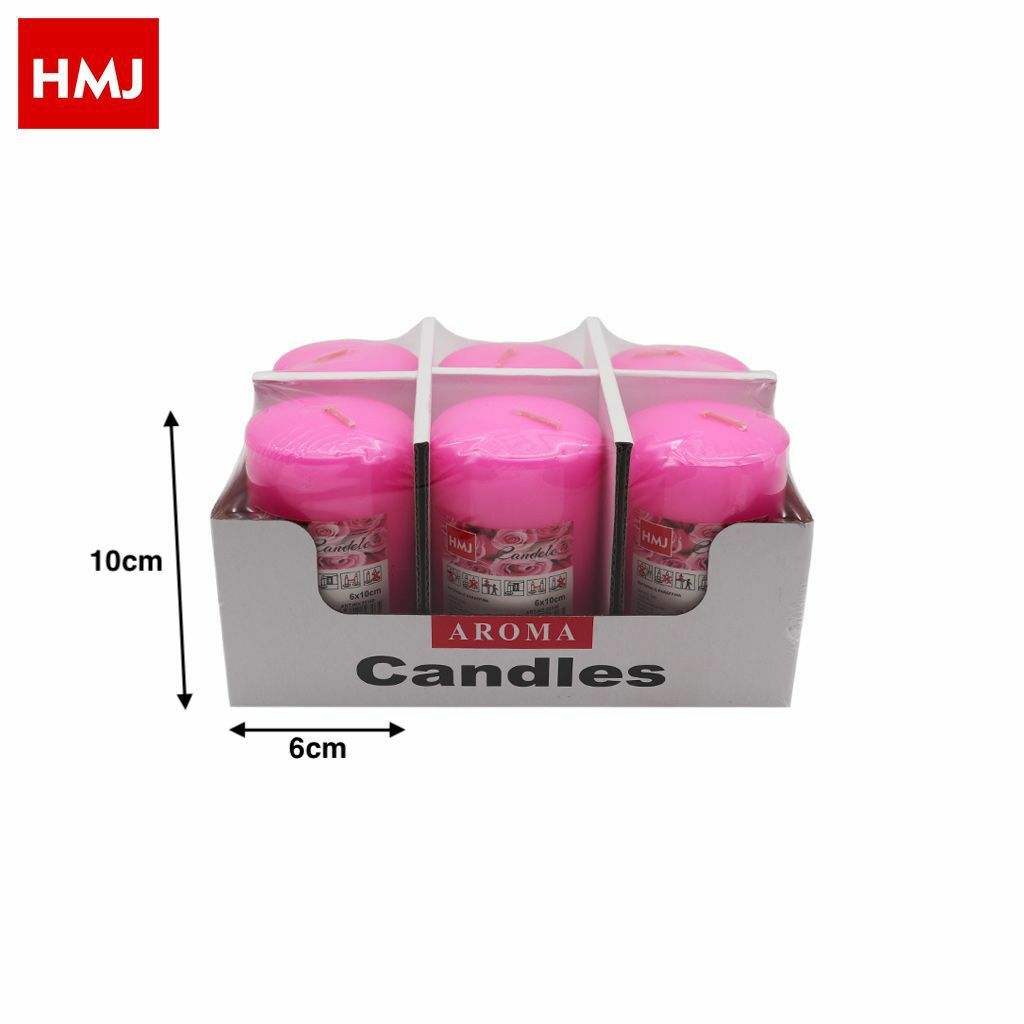 Set 6 Pezzi Candele Cera Profumate Fragranza Aroma Rosa 6x10cm hmj
