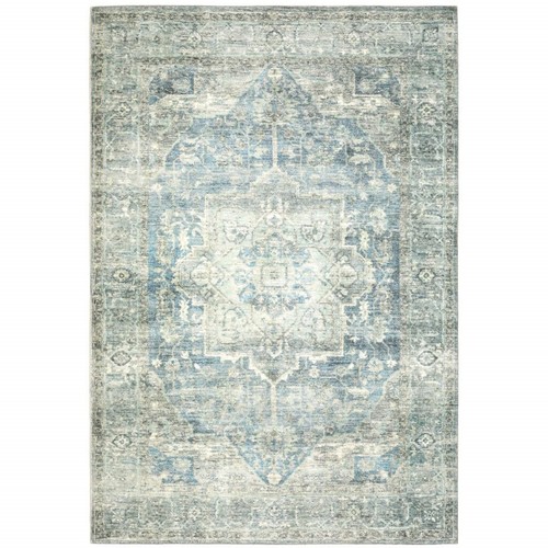 Устойчивый к пятнам коврик Oriental Power Loom размером 8 X 10 Дюймов, Серый, Синий и Цвета Слоновой Кости