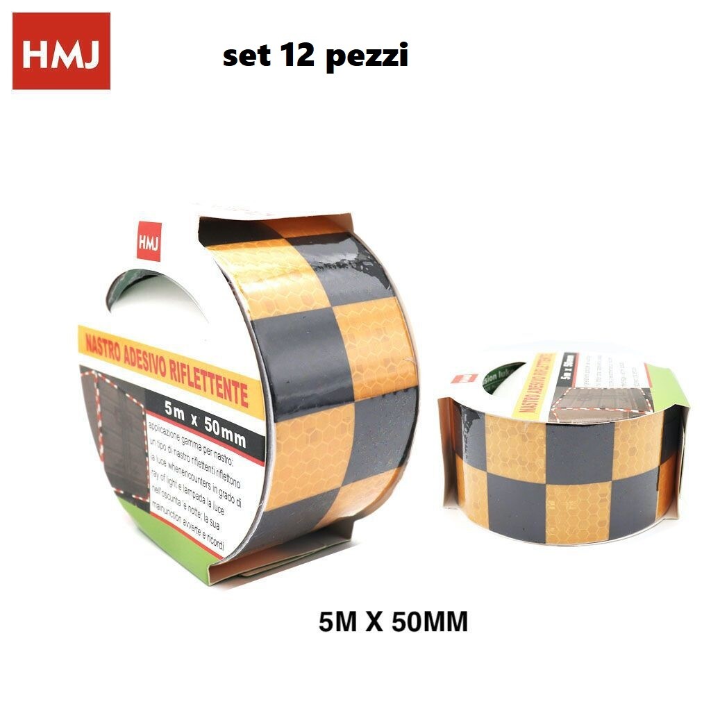 Set 12 Pz Nastro Adesivo Riflettente Impermeabile Giallo Nero 5mx50mm hmj