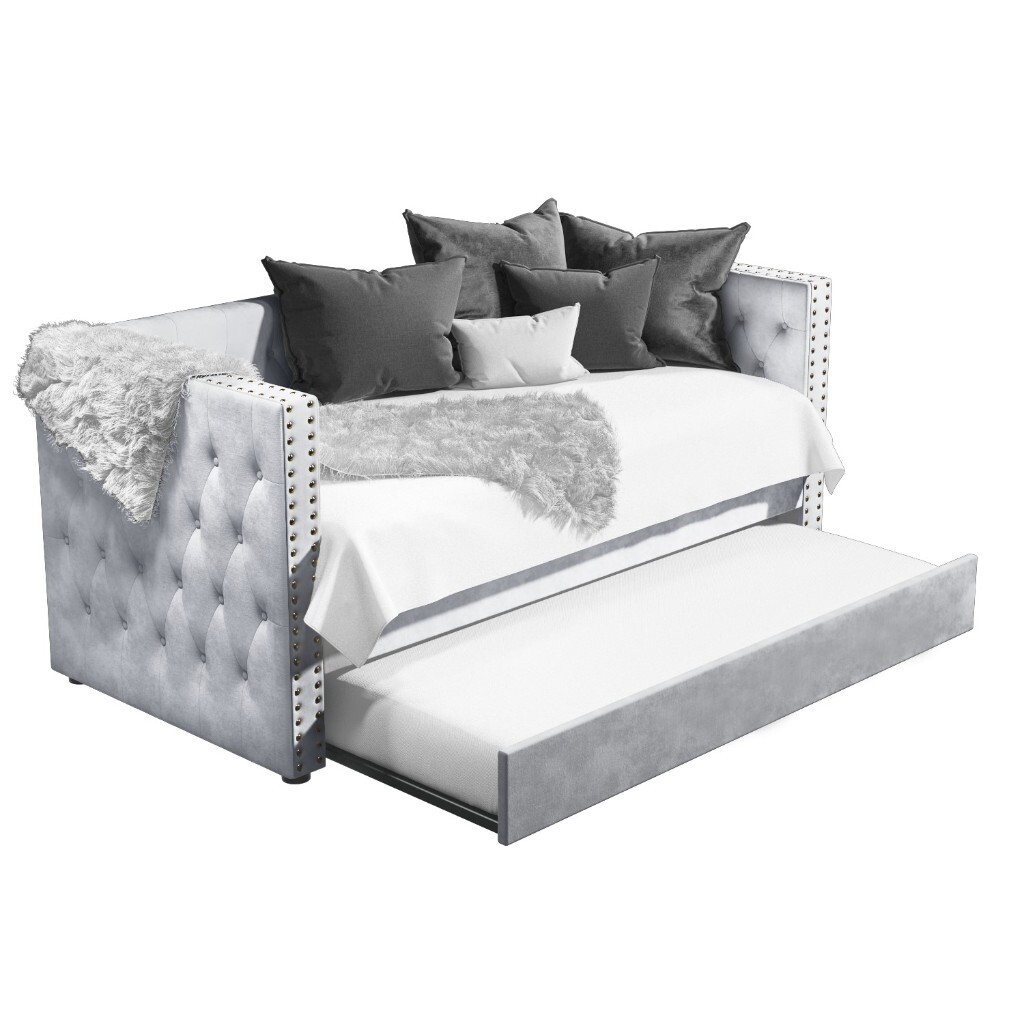 Light Grey Velvet Single Day Bed with Trundle in Birmingham City
