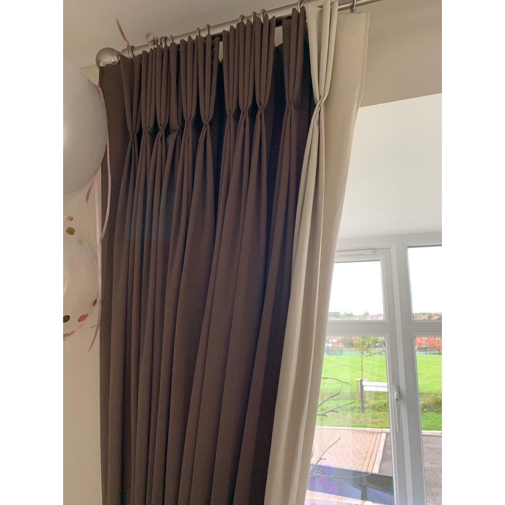 Brown Cream Floor Length Curtains With Tie Backs In Clanfield