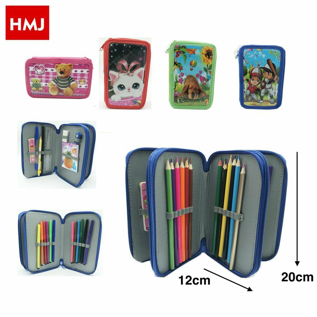 Portapastelli Astuccio Fantasia 3 Zip Cerniere 43 Pezzi Matite Scuola hmj