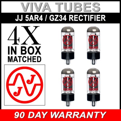 JJ Electronic Matched Quad (4) GZ34 / 5AR4 Rectifier Vacuum Tubes - Brand New
