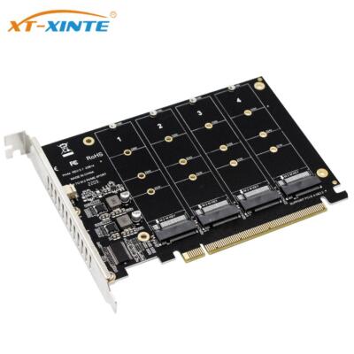 PCI 4.0 x16 4-Bay 32Gbps For NVMe M.2 M-Key 2242 2260 2280 SSD Expansion Card