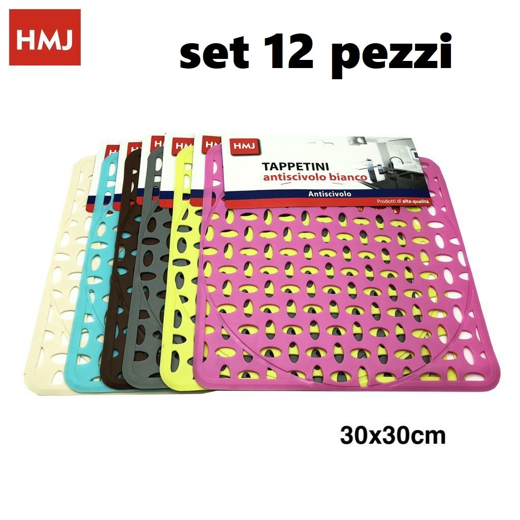 Set 12 Pezzi Tappeto Tappetino Lavello Gomma Cucina 30x30cm hmj