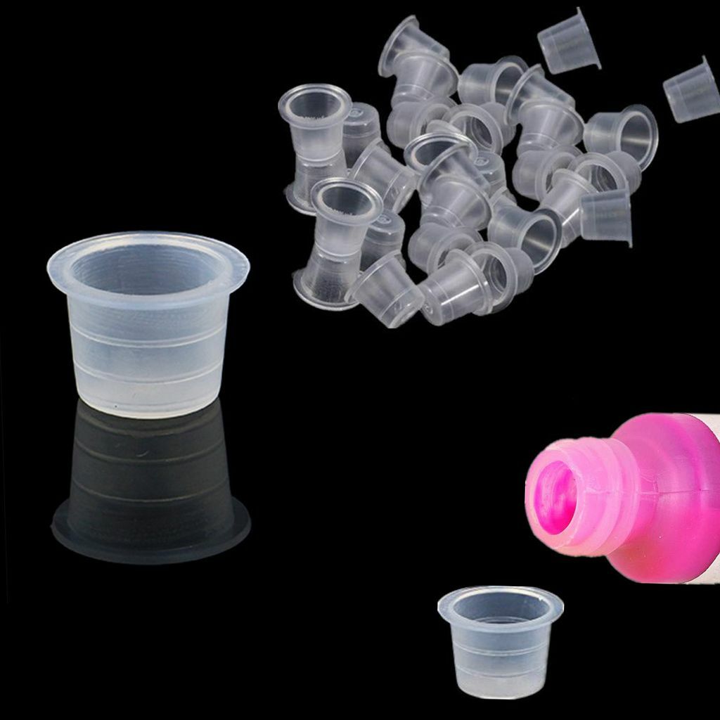 100,200,500Pcs Plastic Tattoo Ink Pigment Cups with Holder Caps Small Large Size