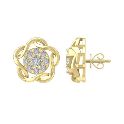 14k Yellow Gold Round Lab Grown Diamond Composite Stud Earrings Gift For Women