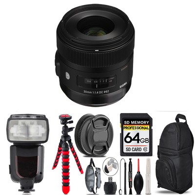Sigma 30mm f/1.4 DC HSM Art Lens for Sony A - 64GB Accessory Kit