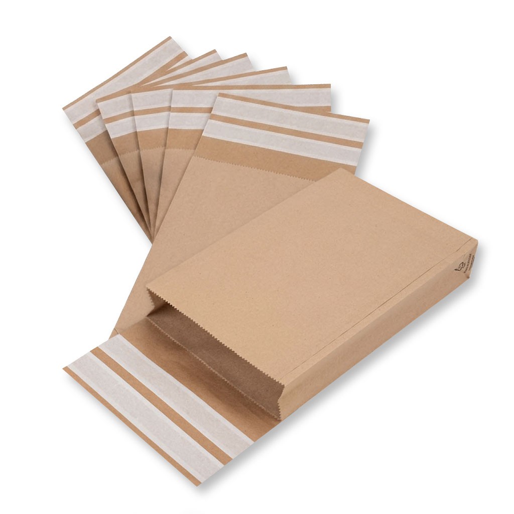 Versandtasche aus Papier, 190x300x50 variabler Höhe, 2xSelbstklebest, Blockboden