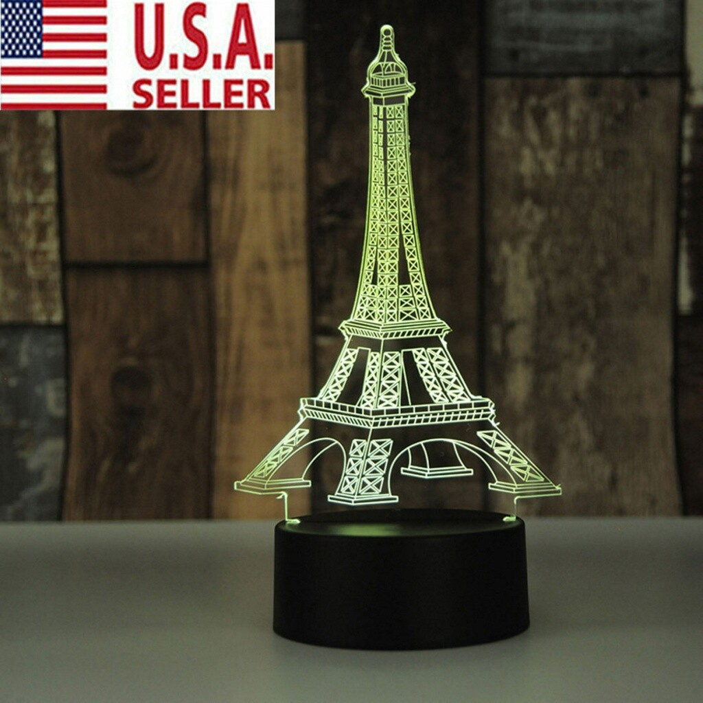 3d Led Illusion Eiffel Tower Table Night Lamp Light 7 Color