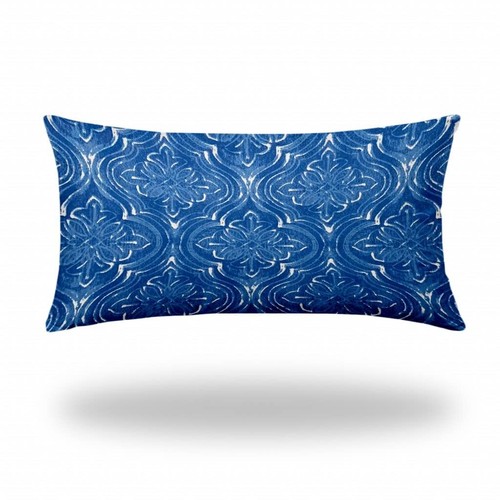 Поясничная подушка Ikat для внутреннего и Наружного Применения размером 14 X 24 Сине-Белой Молнии