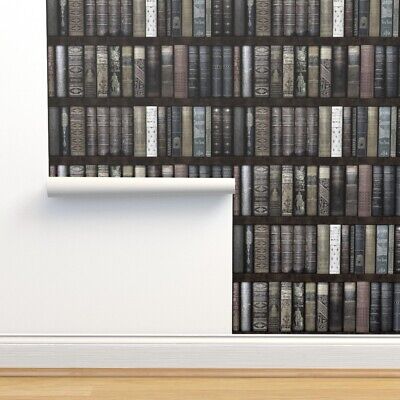 Removable Water-Activated Wallpaper Antique Library Book Shelves Books Magic