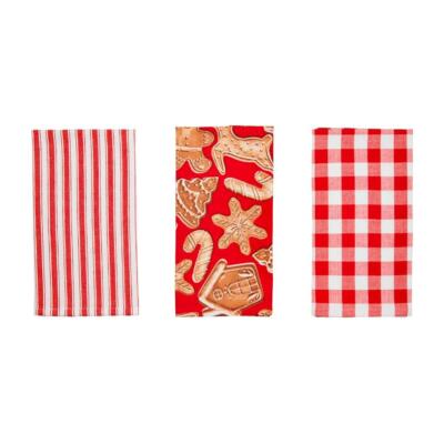 Mud Pie Home Gingerbread Cookie Buffalo Check Stripe Kitchen Towel Set of 3