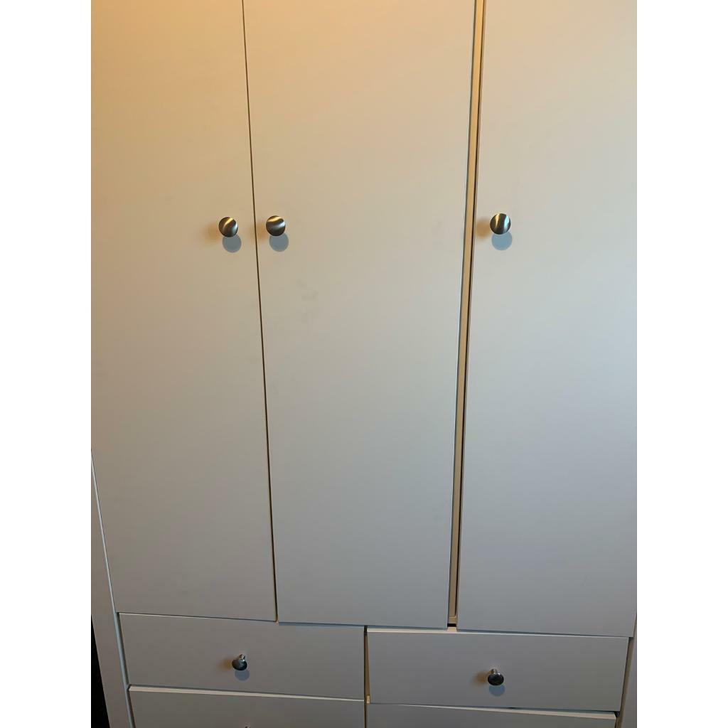 3 Door White Wardrobe And Matching Chest Of 6 Drawers In