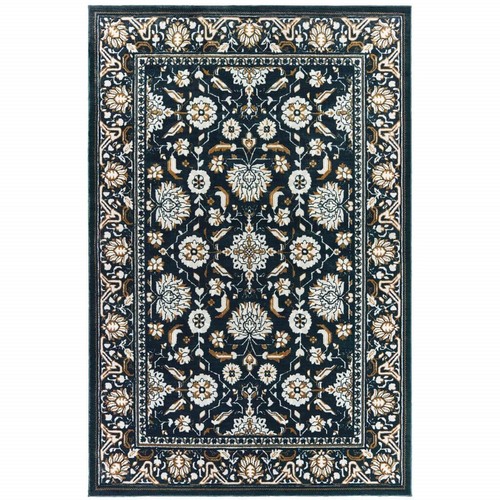 Устойчивый к пятнам коврик Oriental Power Loom размером 6 X 9 дюймов темно-синего цвета, цвета Карамели и слоновой кости