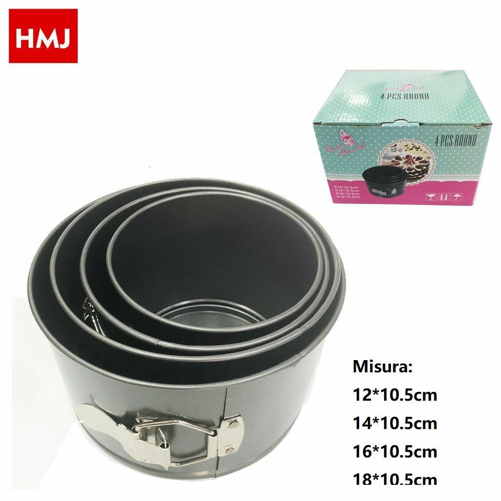 Set 4 Teglie Tortiere Antiaderenti Rotonde per Torte Forno Stampo Dolci hmj