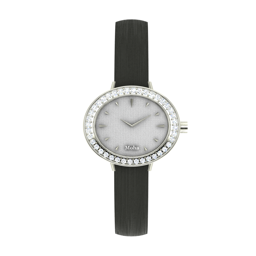 Pre-owned Moha Diamond Jewelry Diamond Watch 0.42 Ct Dark Grey Dial Black Strap Made In Silver Analog Jewelry