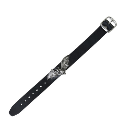 Pewter VAMPIRE BAT Bracelet / Black Leather Wrist Strap by Alchemy Gothic UNISEX