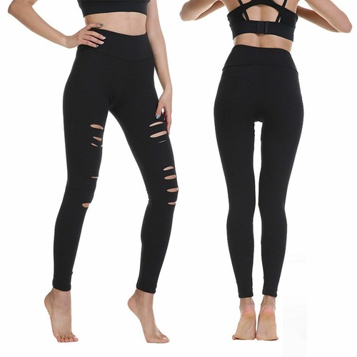 USA Elastic Women High Waist Ripped Slit Split Leggings Gothic Pants Yoga Skinny