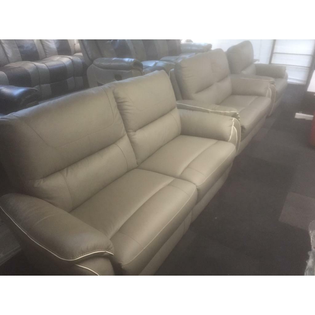 Grey white piping leather 3+2+1 seater static sofas in Bedford, Bedfordshire Gumtree