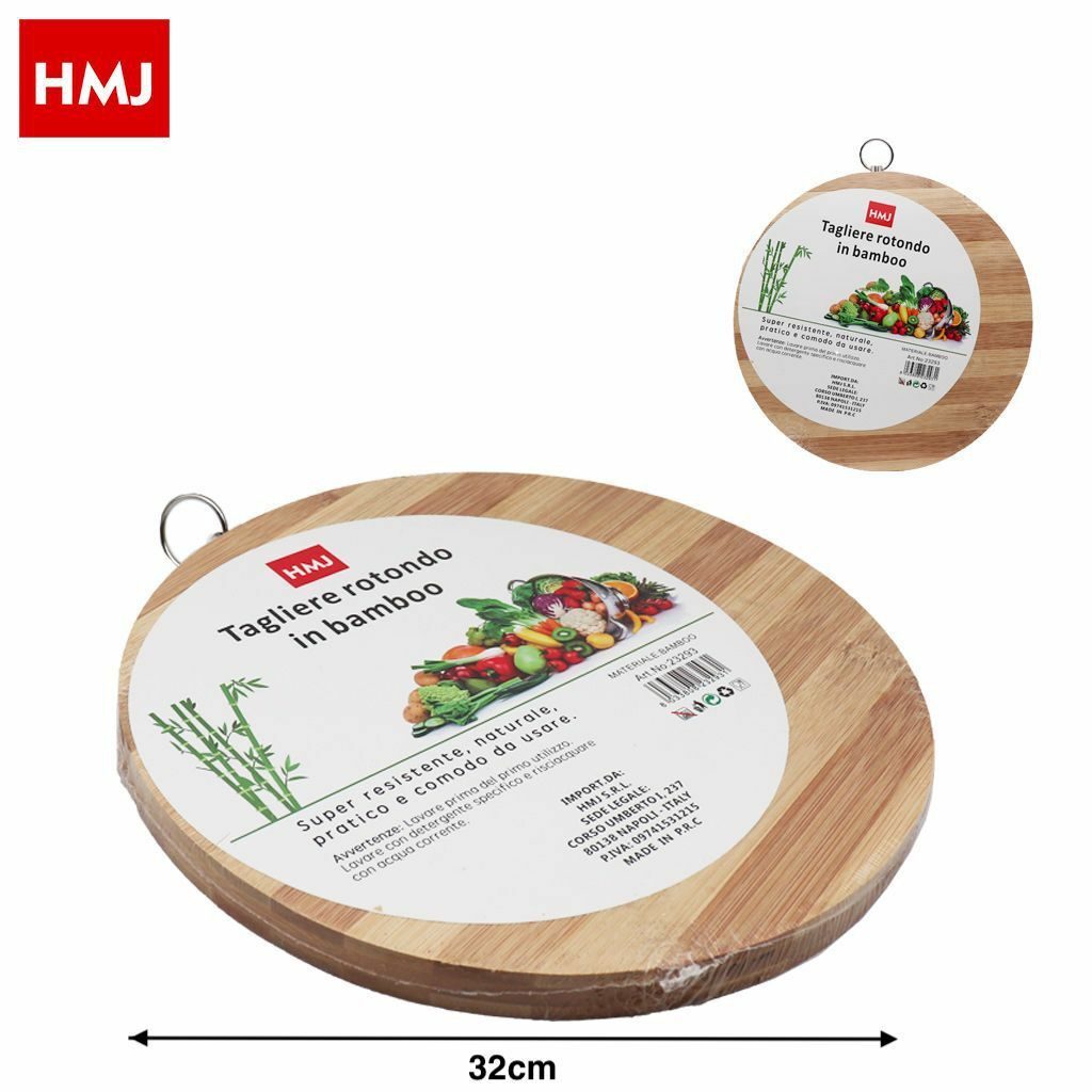 Tagliere Legno Bambù Con Anello Tavola Affettare Cucina Rotondo 32cm hmj