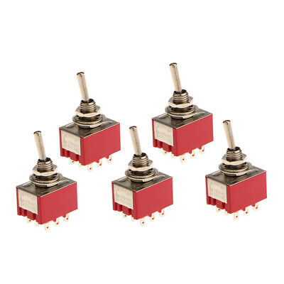 5x On / On Mini 3PDT Kippschalter + Rundgriff 9 Pin Red