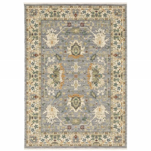 Устойчивый к пятнам коврик Oriental Power Loom размером 5 X 8 дюймов синего цвета и цвета слоновой Кости с бахромой
