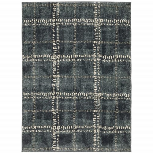Устойчивый к пятнам коврик с геометрическим рисунком Power Loom размером 8 X 10 дюймов синего цвета и Цвета Слоновой Кости