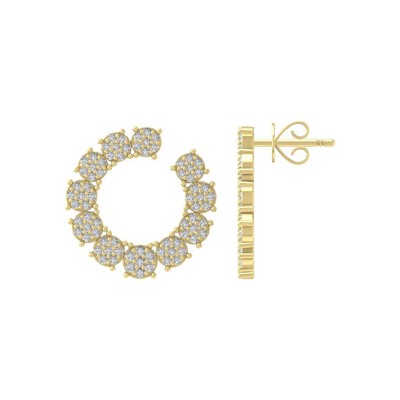 14k Yellow Gold Round Lab Grown Diamond Composite Stud Earrings Gift For Women