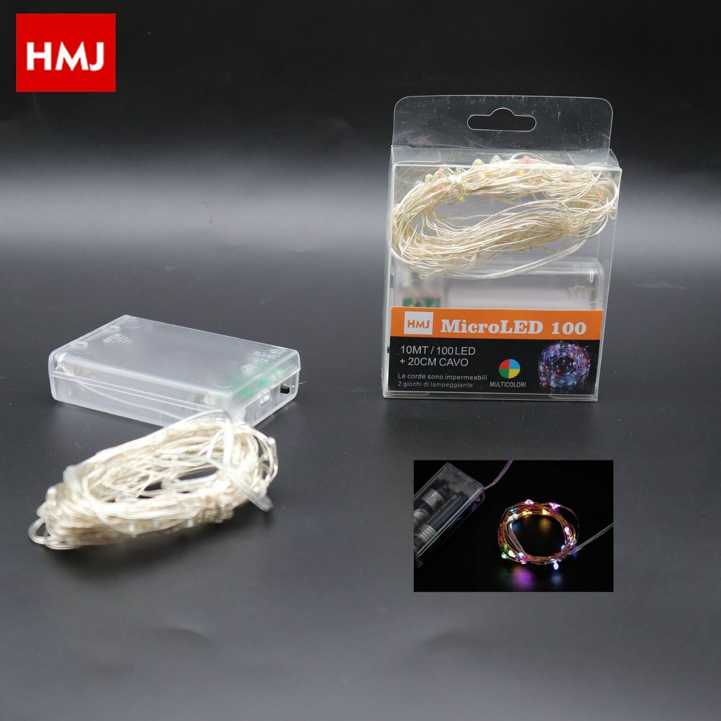 Serie Luci Natale a batteria 100 Micro LED Luce Multicolore Filo Trasparente hmj