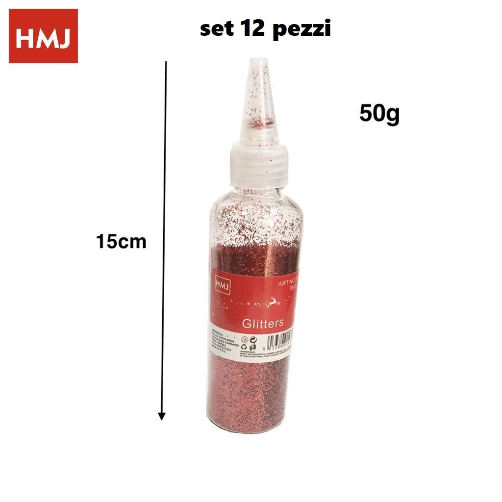 Set 12 Brillantini Glitter Rosso Decorazione Porporina Lavoretti Unghie 50g hmj