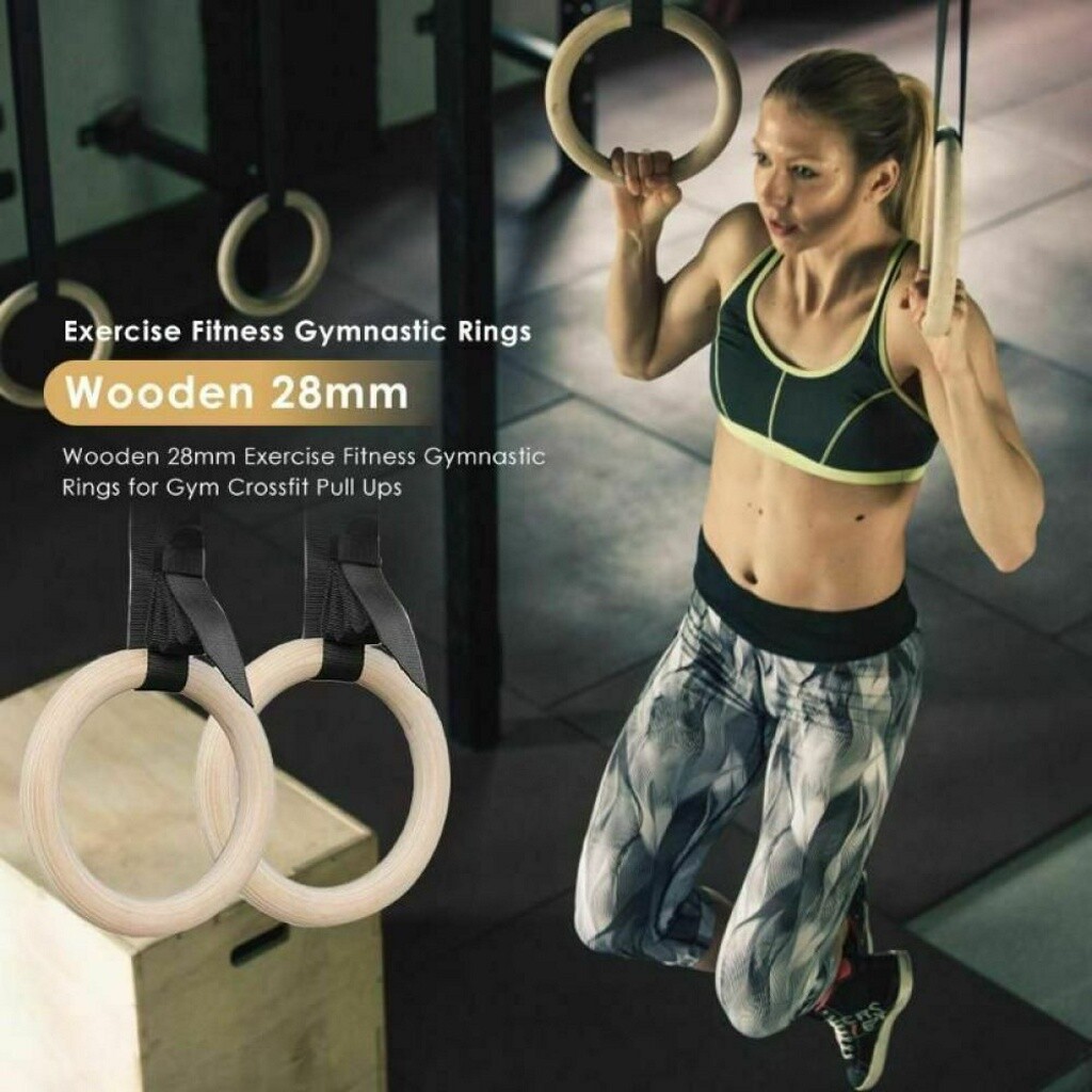 Wooden Gymnastic Olympic Rings Crossfit Gym Fitness Training Exercise 28mm