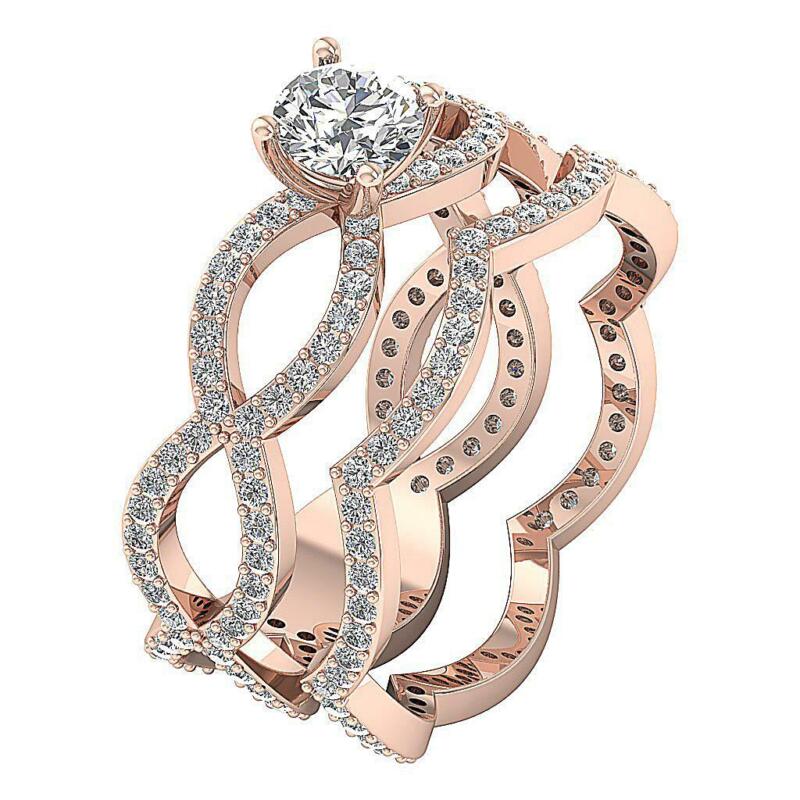 Bridal Engagement Ring Round Diamond I1 G 1.40 Ct 14k White Gold Prong Pave Set