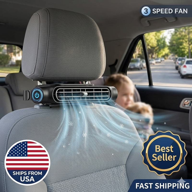 Car Seat Fan USB Headrest Cooling Fan 3 Speed Portable Front Backseat RV Truck