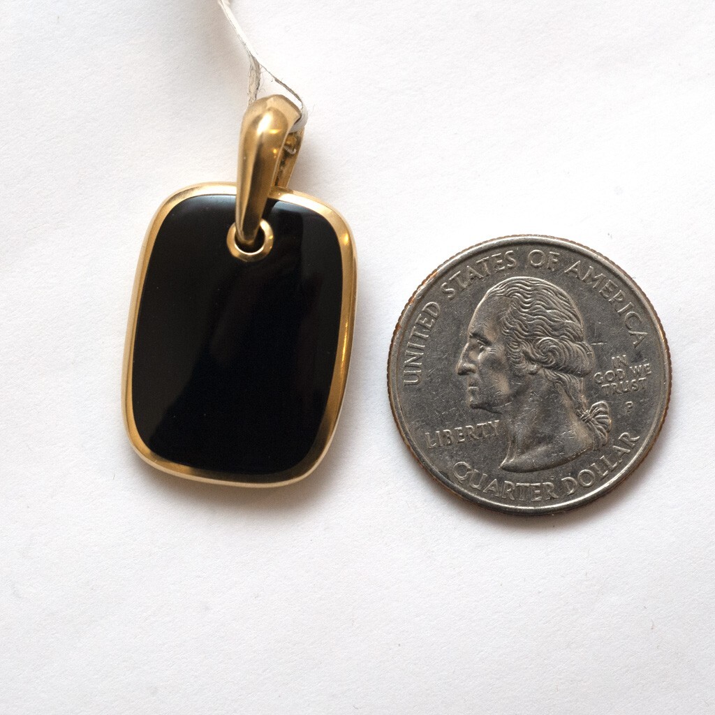 Pre-owned David Yurman Men's 19.9mm Exotic Tablet Enhancer In Black Onyx & 18k Gold