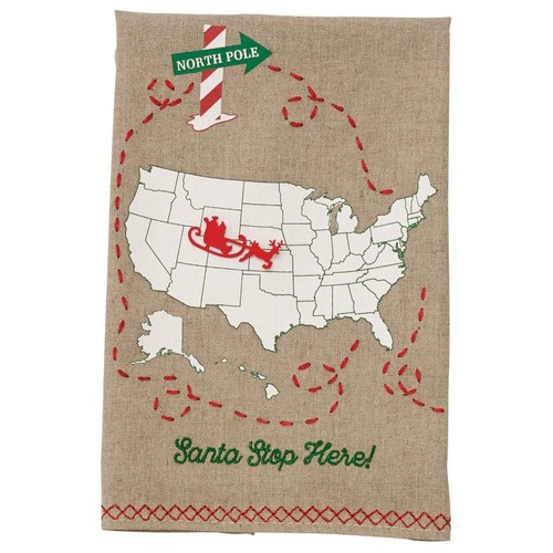 Mud Pie Christmas Santa Stop Here Sleigh Marker Hand Bath Decor Towel
