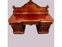 Stunning Victorian mahogany pedestal sideboard with carved gallery back.