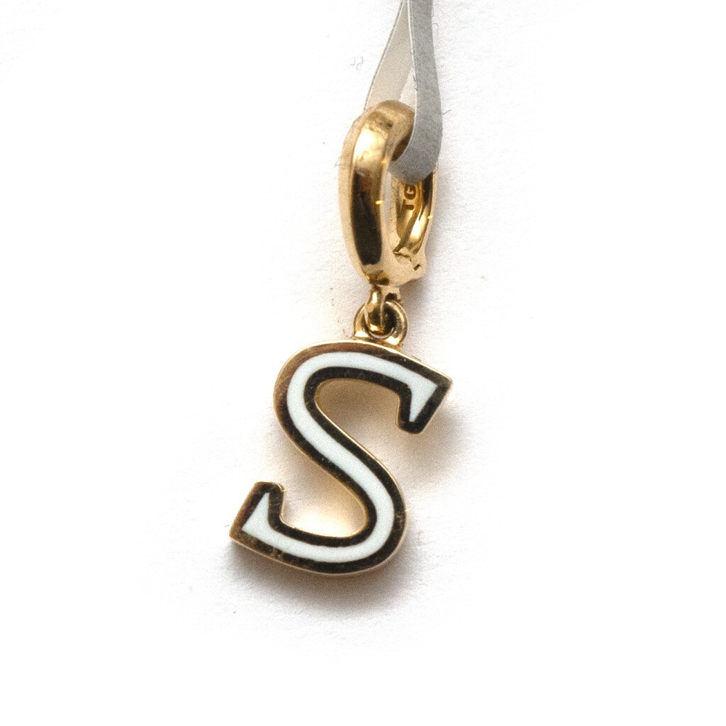 Pre-owned David Yurman 8mm Petite Gold & Enamel S Initial Pendant In Yellow White