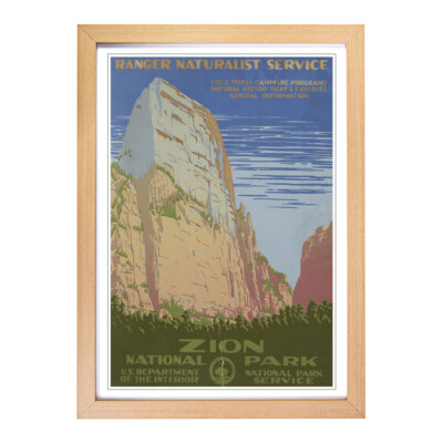 Vintage Wpa Zion National Park Wall Art Print Framed Canvas Picture Poster Decor