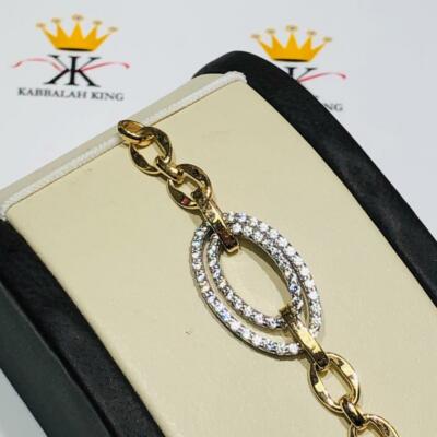 18k Yellow Gold Sterling Silver White Sapphire Bold Link Design Stack Bracelet
