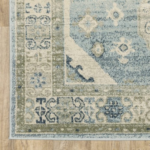 Устойчивый к пятнам коврик Oriental Power Loom размером 5 X 7 Дюймов, Сине-Серый, Бежевый и Бирюзовый