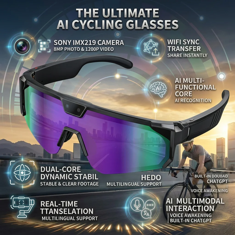 Camera Smart Glasses Men Anti-Shake Video Cycling Goggles ChatGPT Translation 