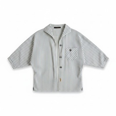 Collegiana Striped Button Up Top Blue White Boxy Batwing Sleeve Vintage
