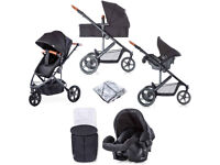 New boxed hauck Pacific 3 BLACK parent facing travel system pram pushchair BIRTH TO 18KG 