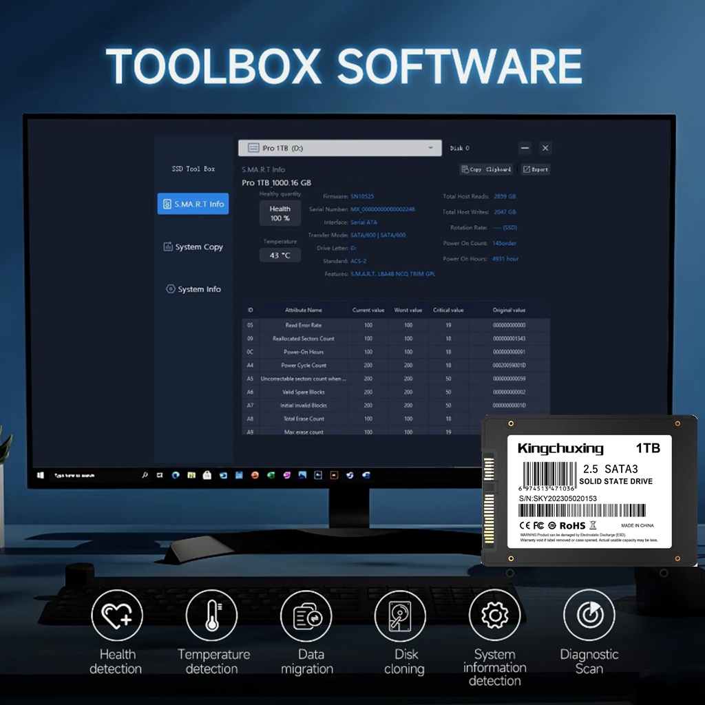 Kingchuxing SSD 256G 512GB 1TB 2TB 2.5" SATA III Internal SSD PC/MAC 5PACK LOT