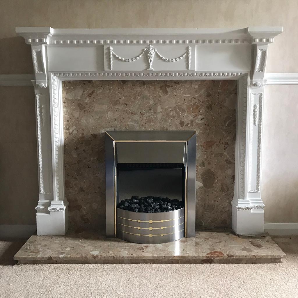 White Fireplace Surround Mantelpiece, Marble Hearth, Marble Fire