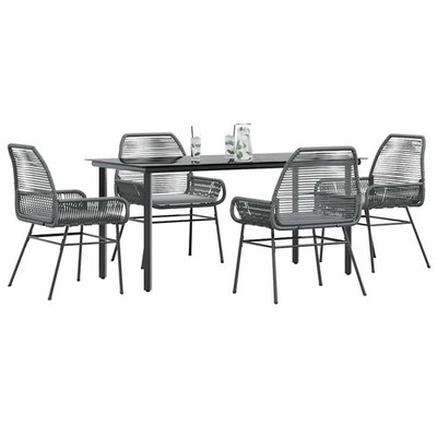 vidaXL 5 Piece Garden Dining Set with Cushions Grey Poly Rattan Glass