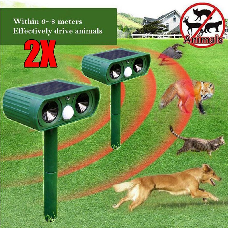 2x Solar Tiervertreiber Ultraschall Abwehr Marder Katzen Hunde Abwehr