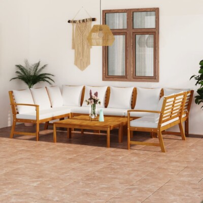 vidaXL 9 Piece Garden Lounge Set with Cushion Cream Solid Acacia Wood